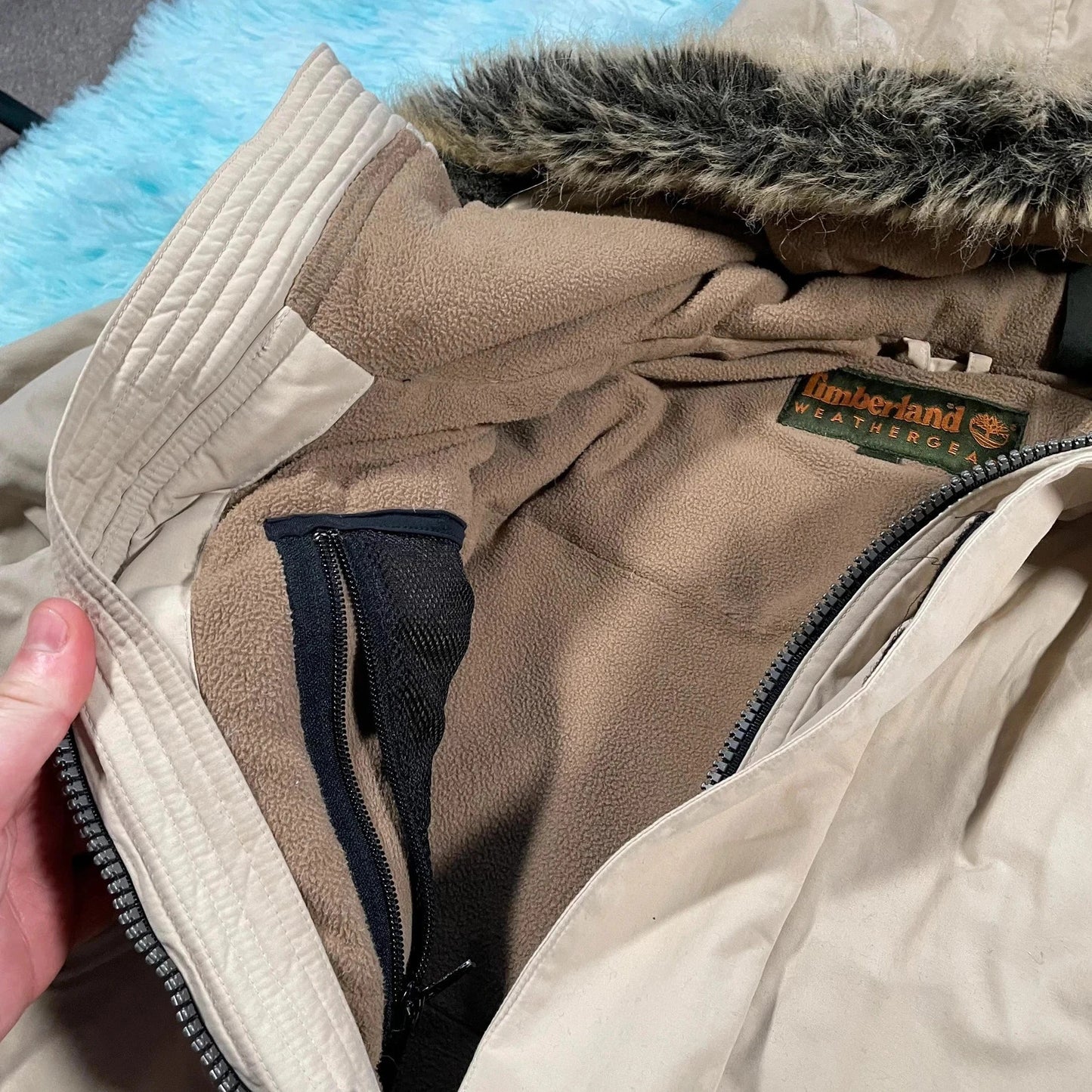 Cream White Timberland Parka Coat Jacket Down Filled - Large