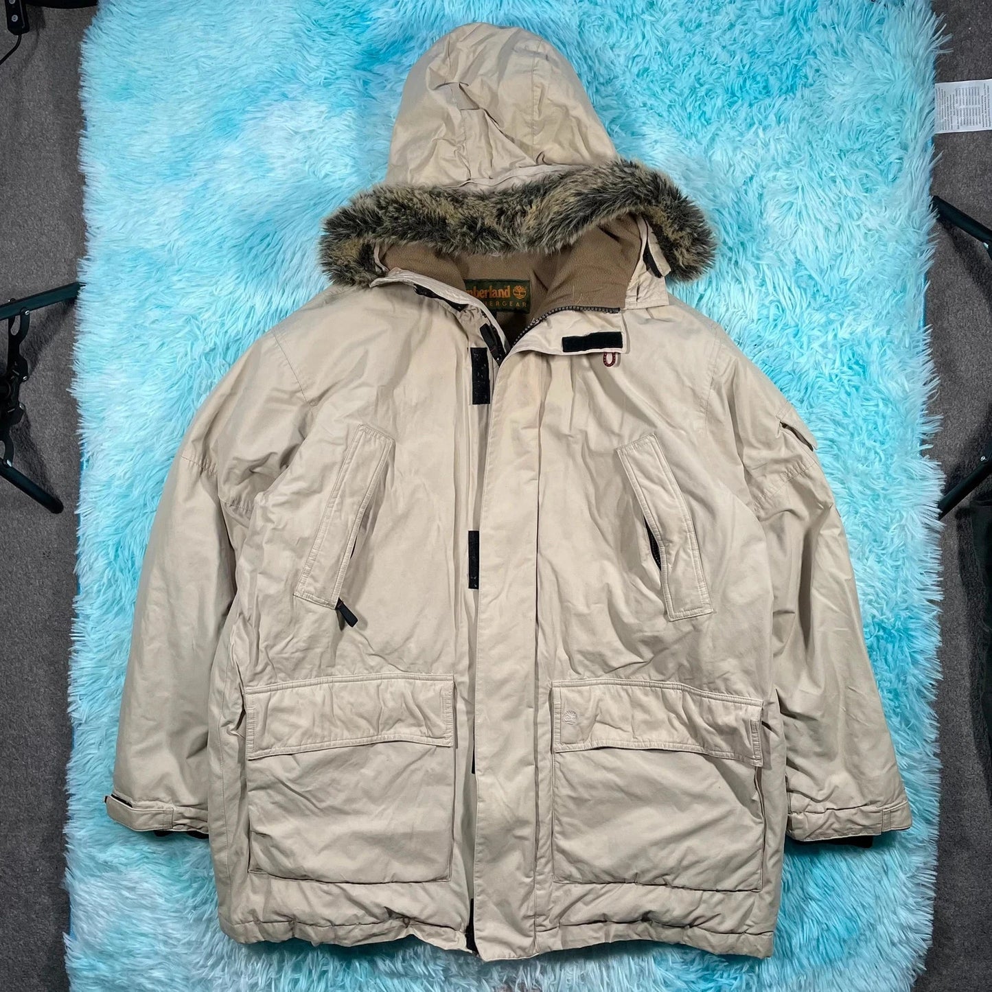 Cream White Timberland Parka Coat Jacket Down Filled - Large