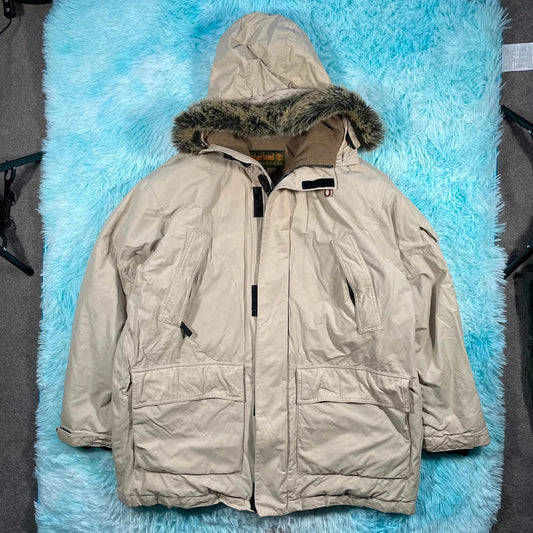 Cream White Timberland Parka Coat Jacket Down Filled - Large