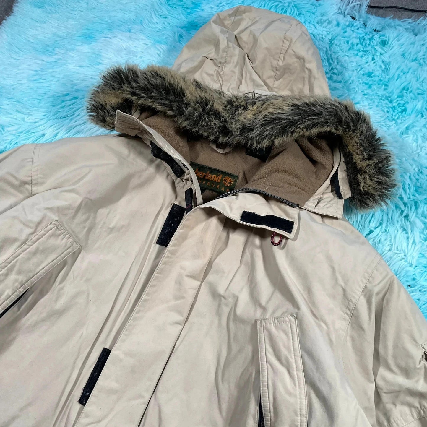 Cream White Timberland Parka Coat Jacket Down Filled - Large