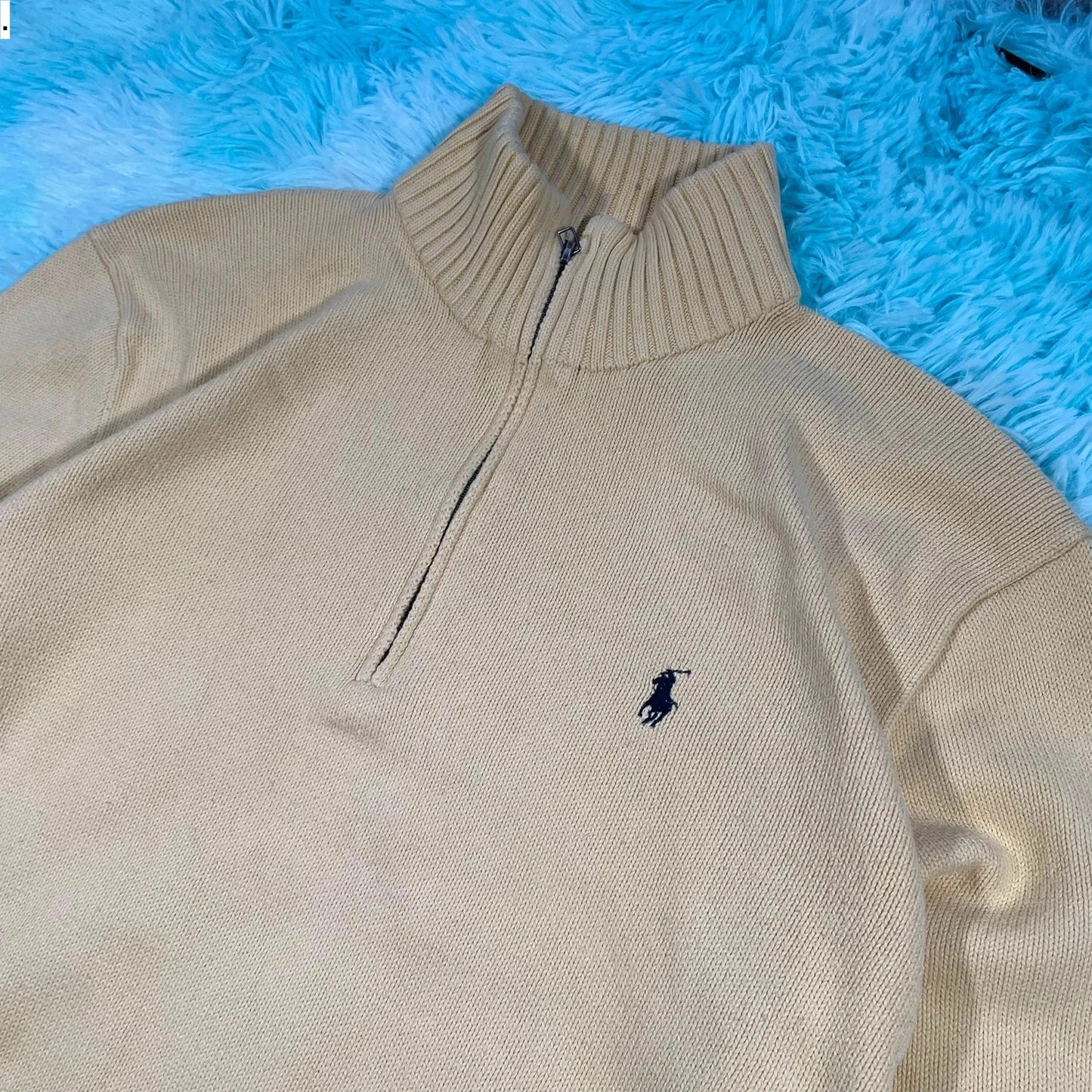 Vintage Yellow Polo Ralph Lauren 1/4 Zip Knitted Jumper - Large
