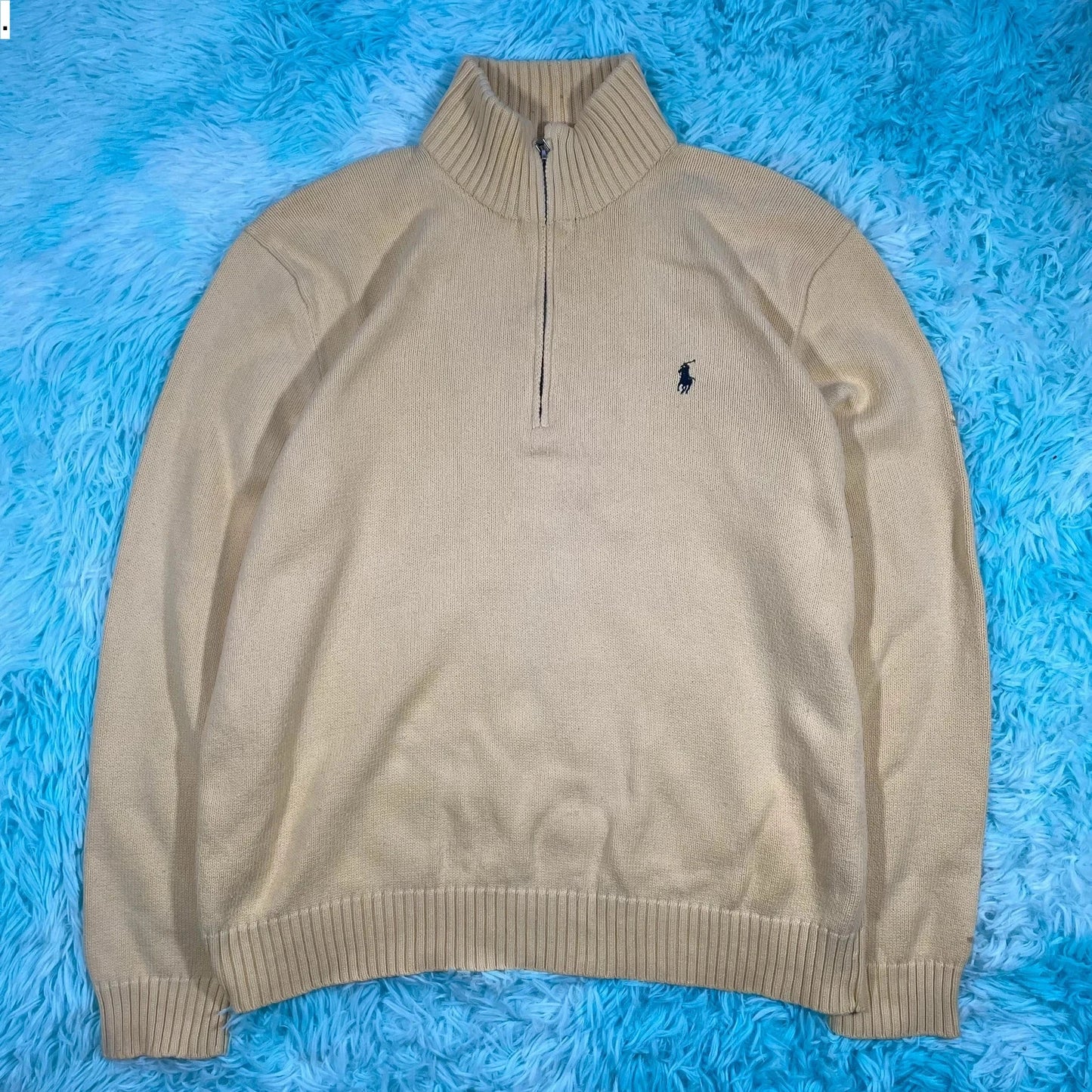 Vintage Yellow Polo Ralph Lauren 1/4 Zip Knitted Jumper - Large