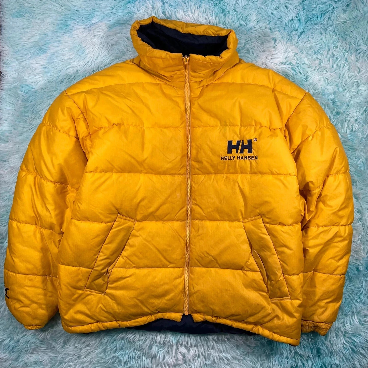 Vintage 90s Yellow & Navy Reversible Helly Hansen Puffer Jacket - Large