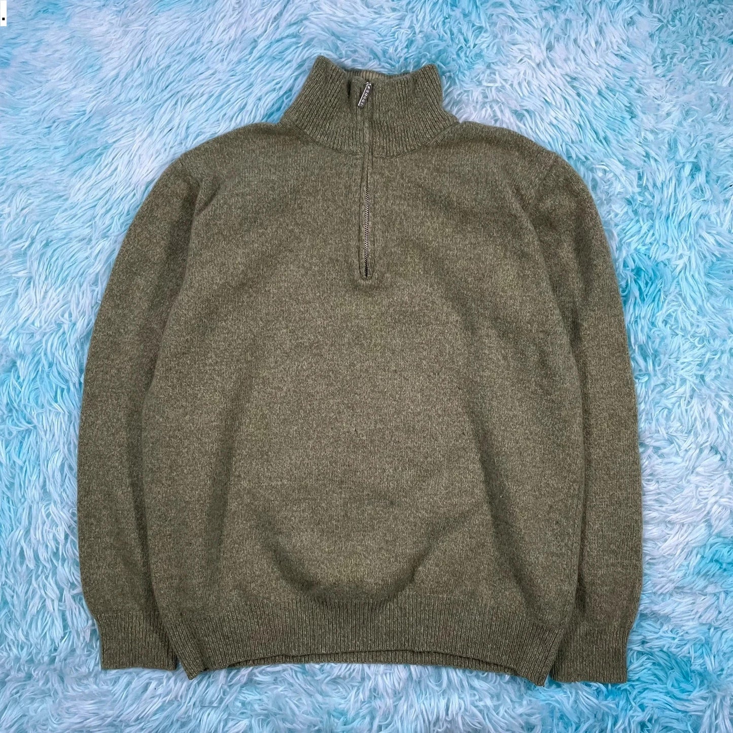 Olive Green Boggi 1/4 Zip Knitted Jumper - Small