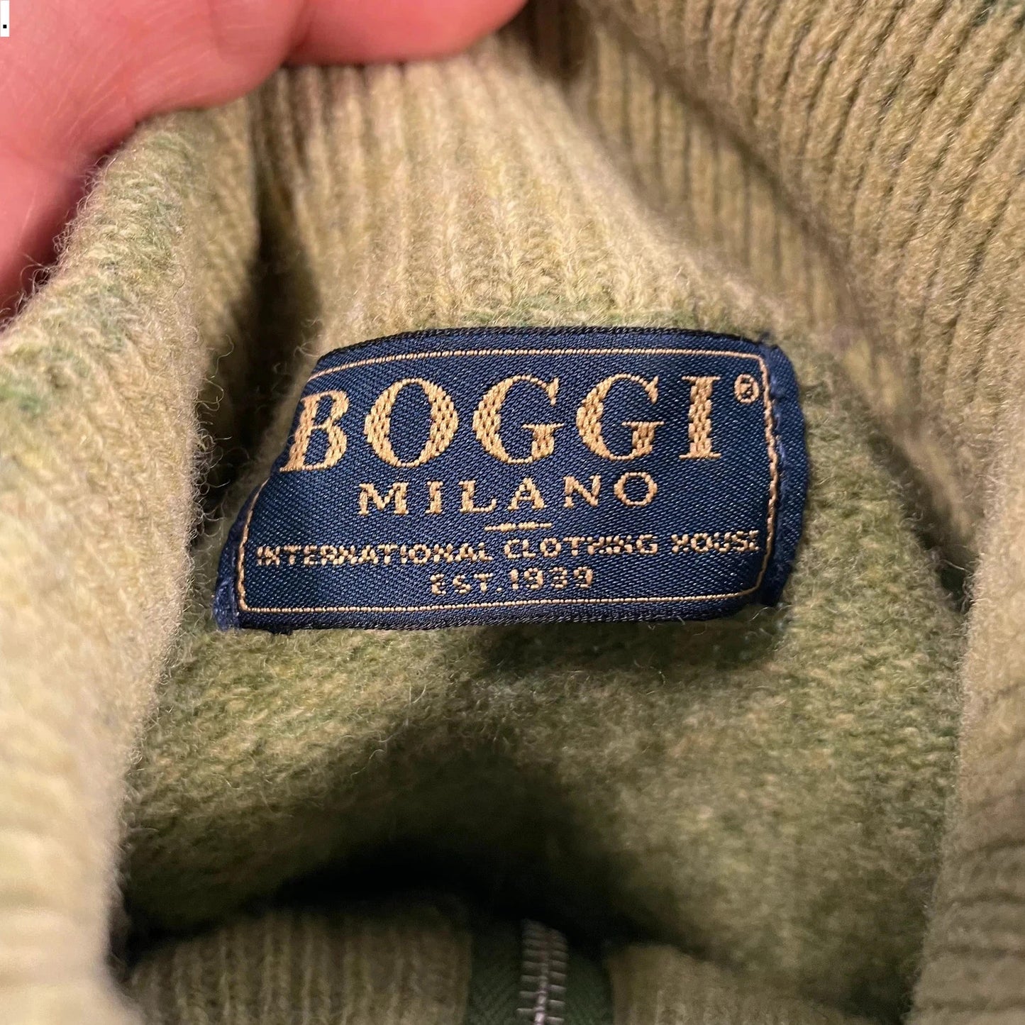 Olive Green Boggi 1/4 Zip Knitted Jumper - Small