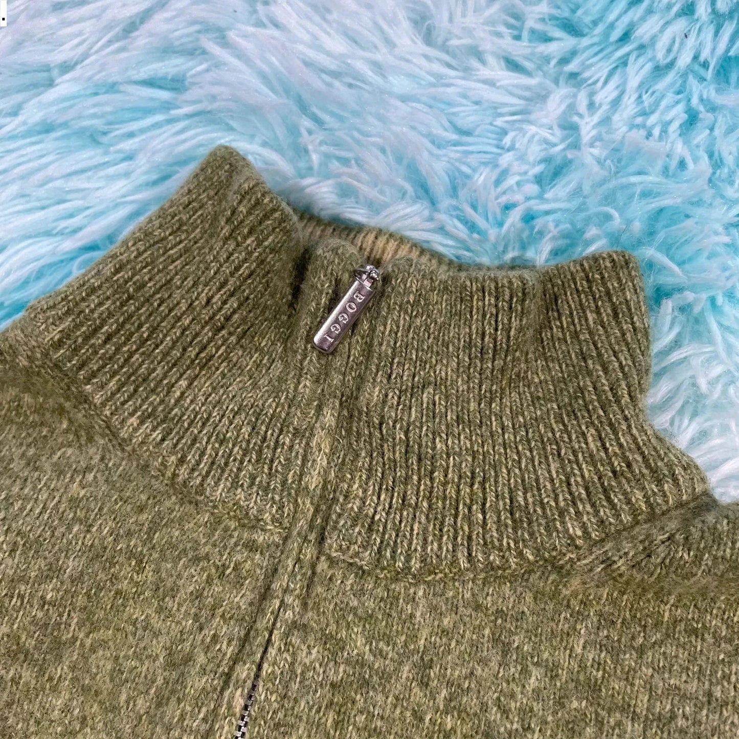Olive Green Boggi 1/4 Zip Knitted Jumper - Small