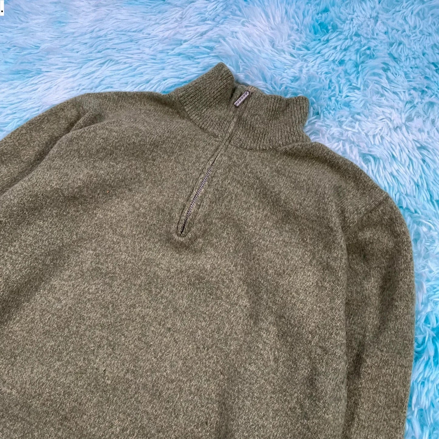 Olive Green Boggi 1/4 Zip Knitted Jumper - Small