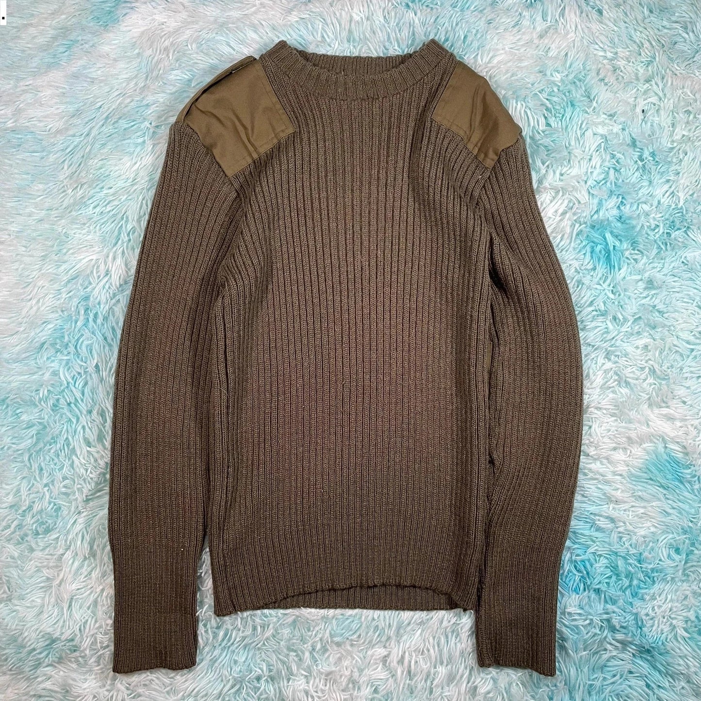 Vintage Khaki Military Army Knitted Jumper - Small