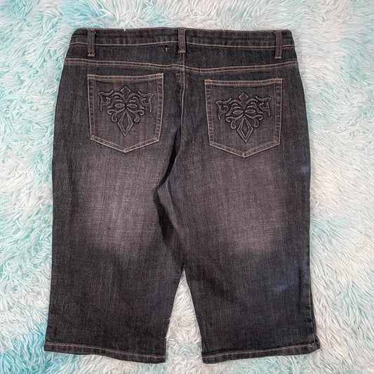 Vintage 00s Y2K Black Jean Shorts Jorts - Size 16