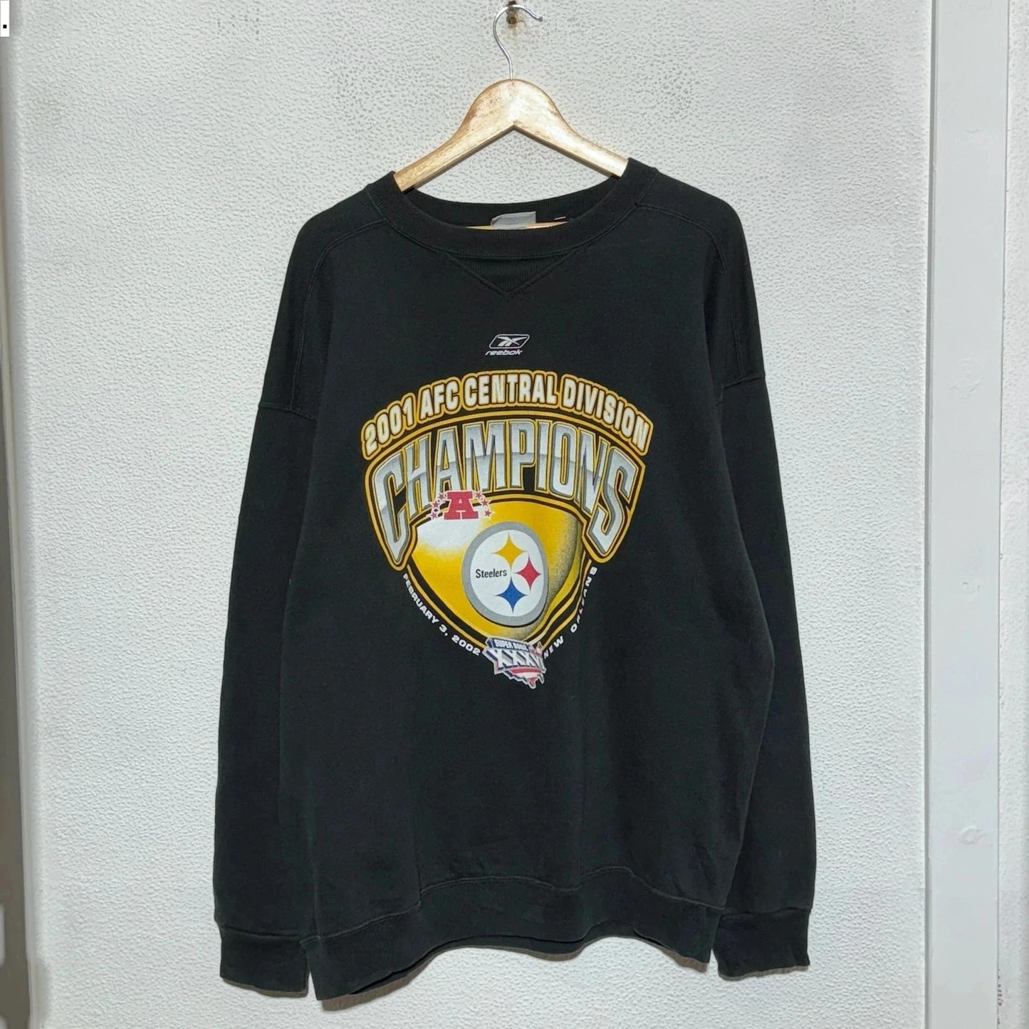 Vintage 90s Black Reebok Pittsburgh Steelers Sweatshirt Reebok - XXL
