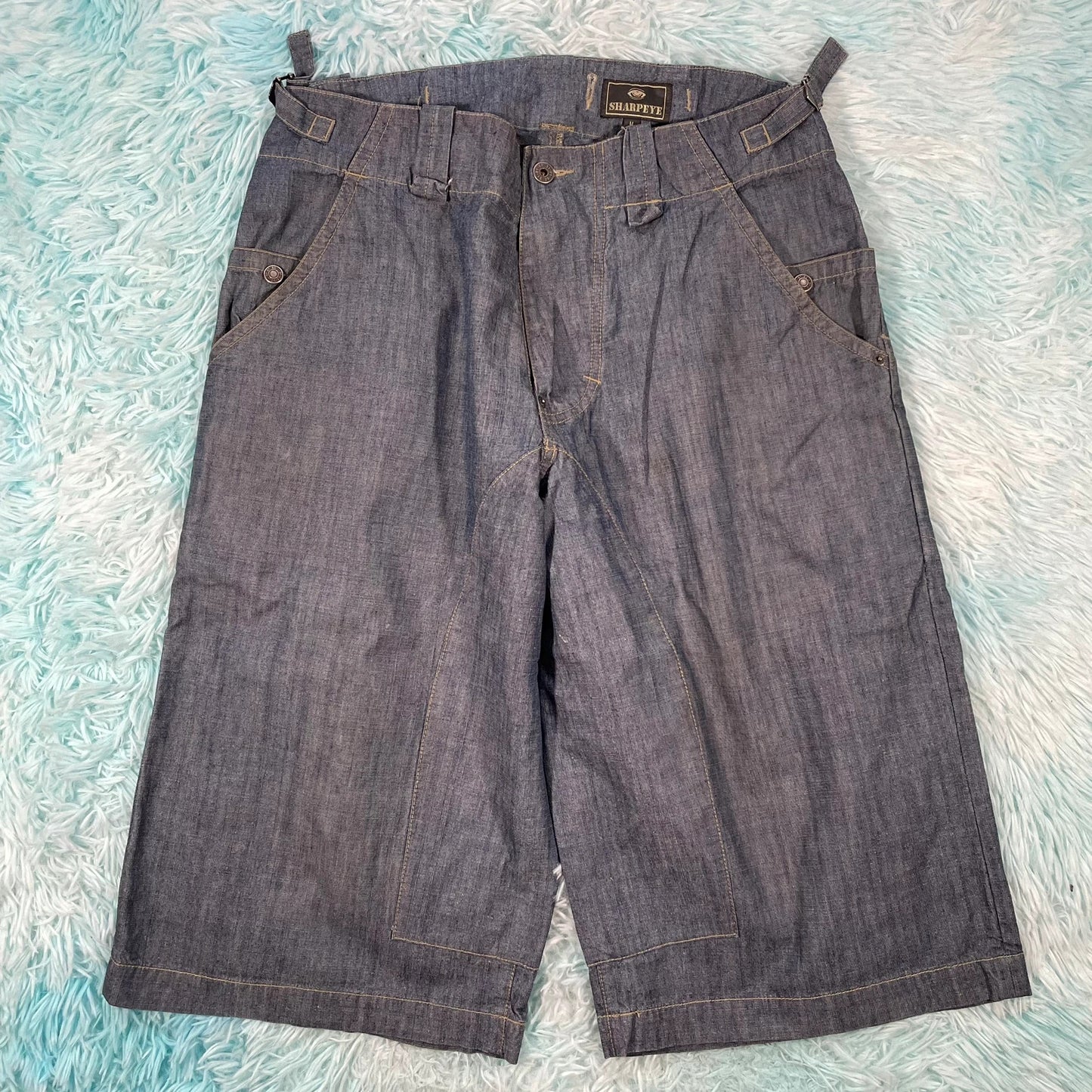Vintage 00s Blue Baggy Jean Shorts Denim Jorts Sharpeye - 34W