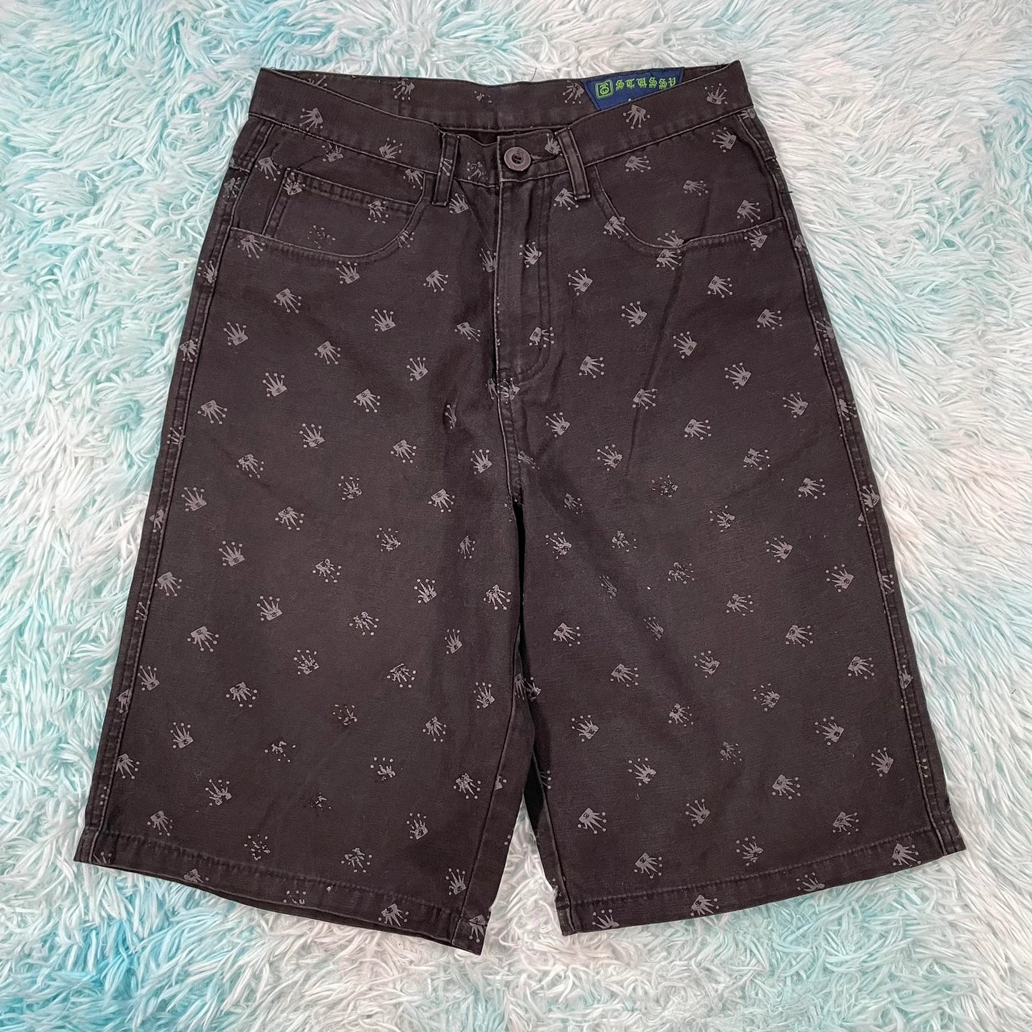 Black Stussy Shorts Crown Print - 30W