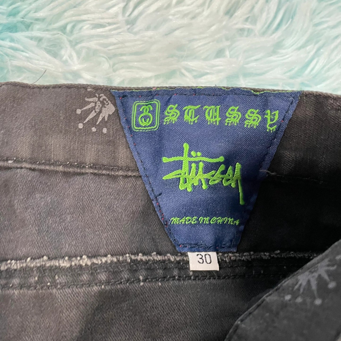 Black Stussy Shorts Crown Print - 30W