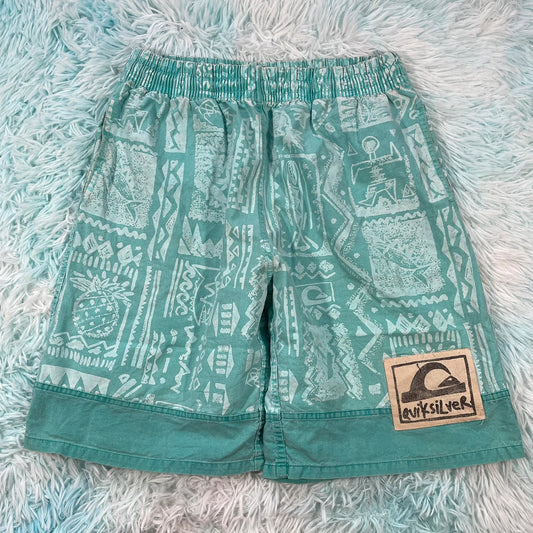 Vintage 80s Turquoise Quiksilver Shorts Funky Surfwear Print - L