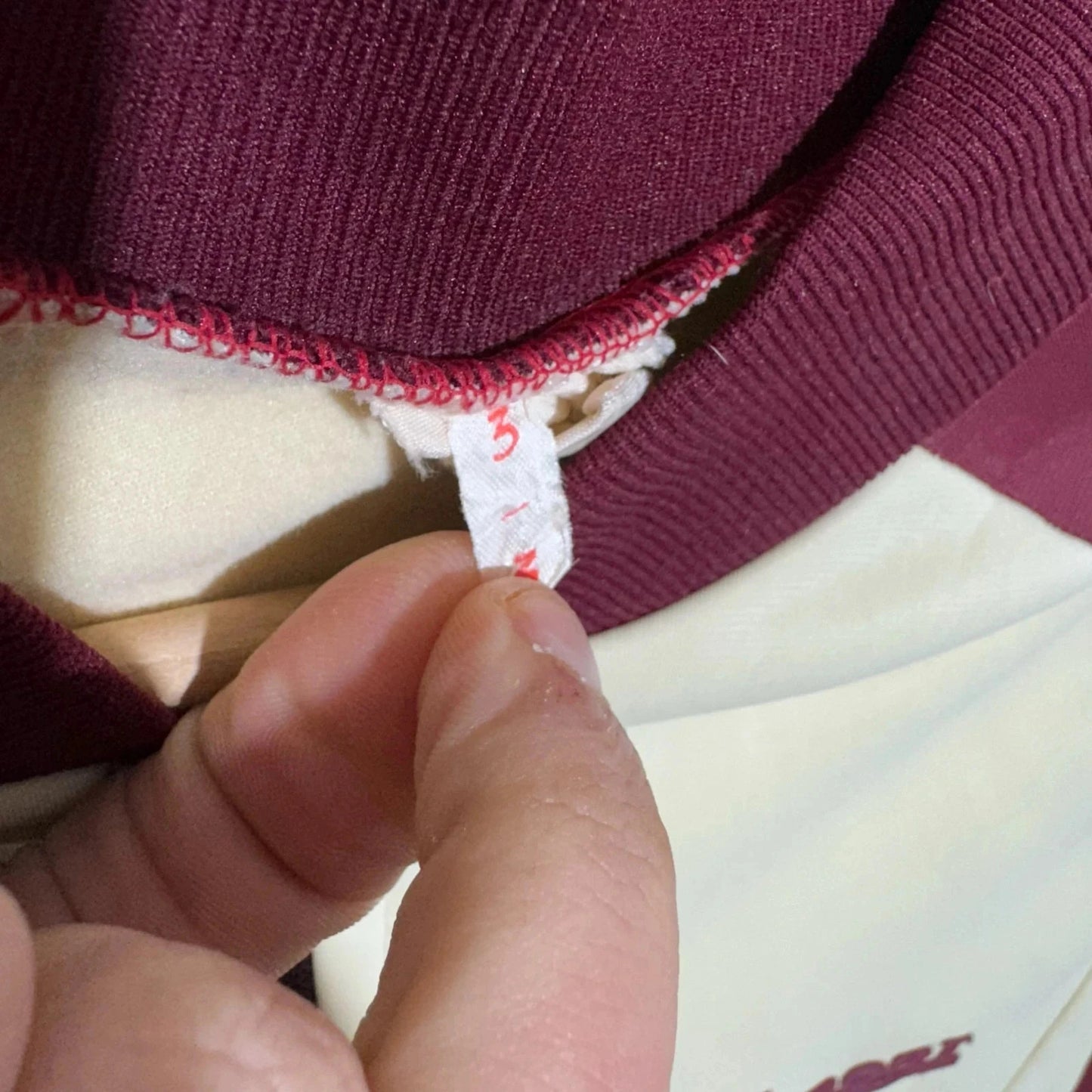 Vintage 70s Cream & Burgundy Track Jacket CSport - Small
