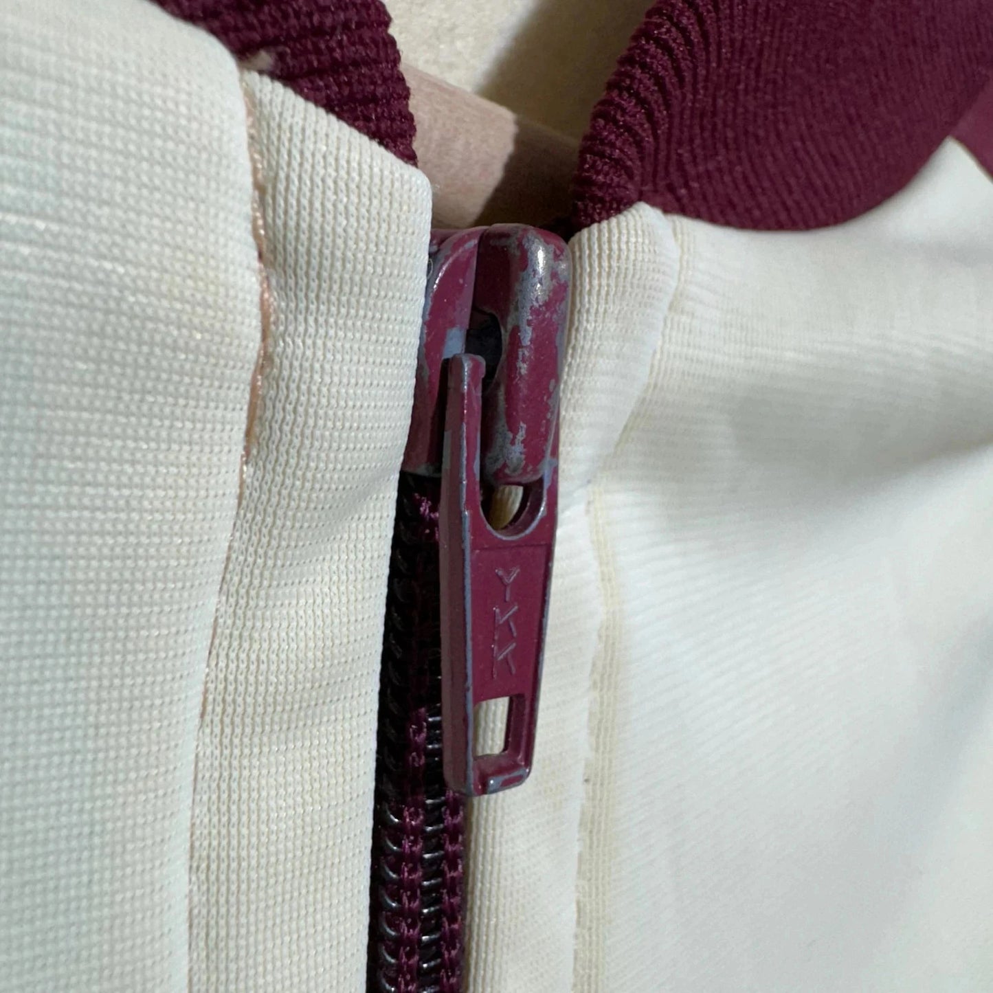 Vintage 70s Cream & Burgundy Track Jacket CSport - Small