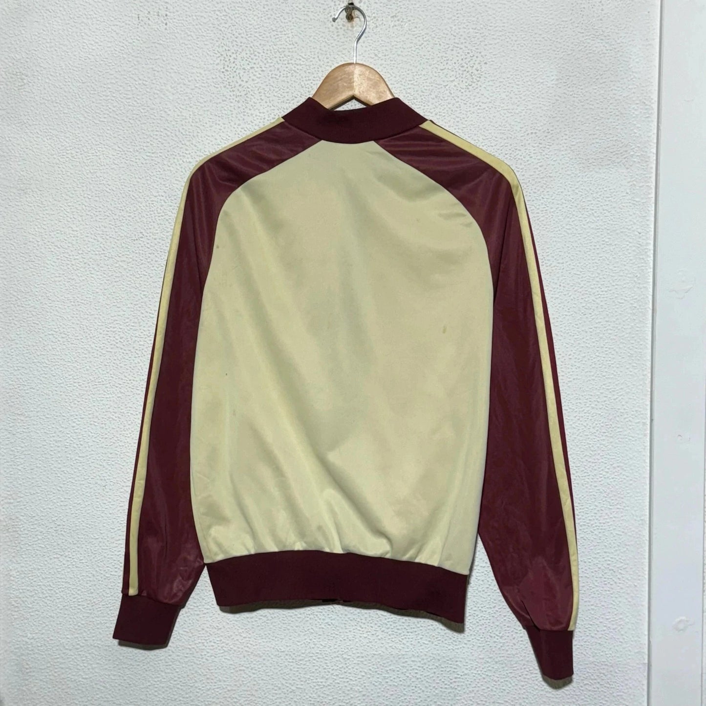 Vintage 70s Cream & Burgundy Track Jacket CSport - Small