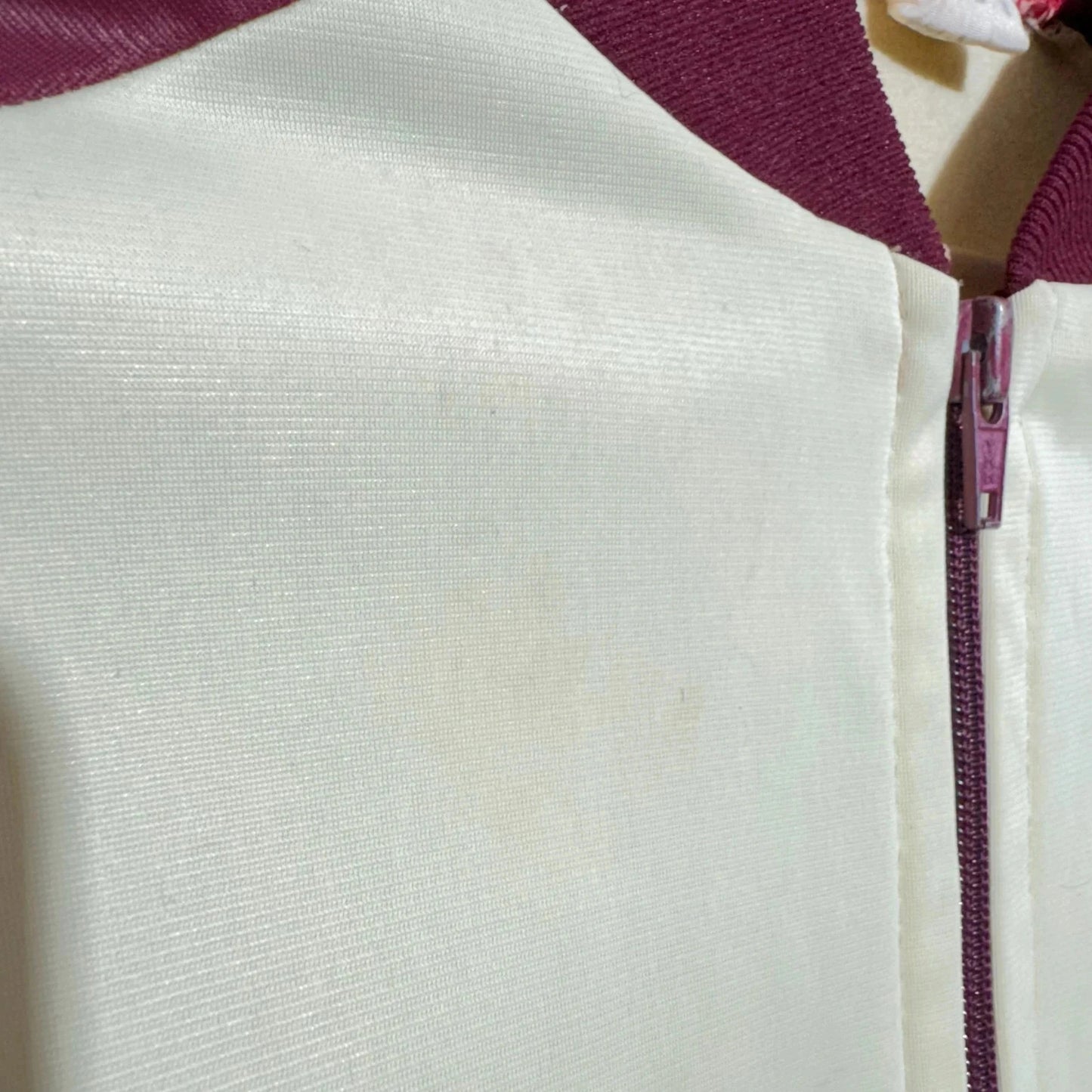 Vintage 70s Cream & Burgundy Track Jacket CSport - Small