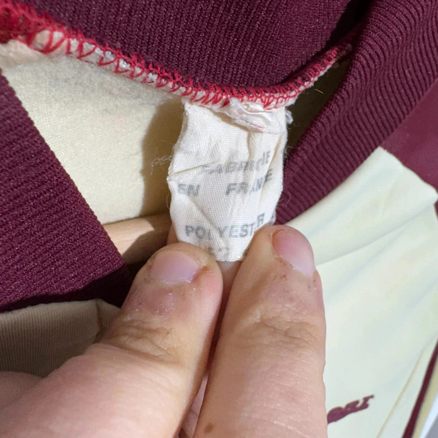 Vintage 70s Cream & Burgundy Track Jacket CSport - Small