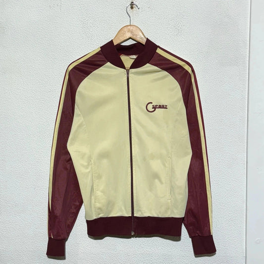 Vintage 70s Cream & Burgundy Track Jacket CSport - Small