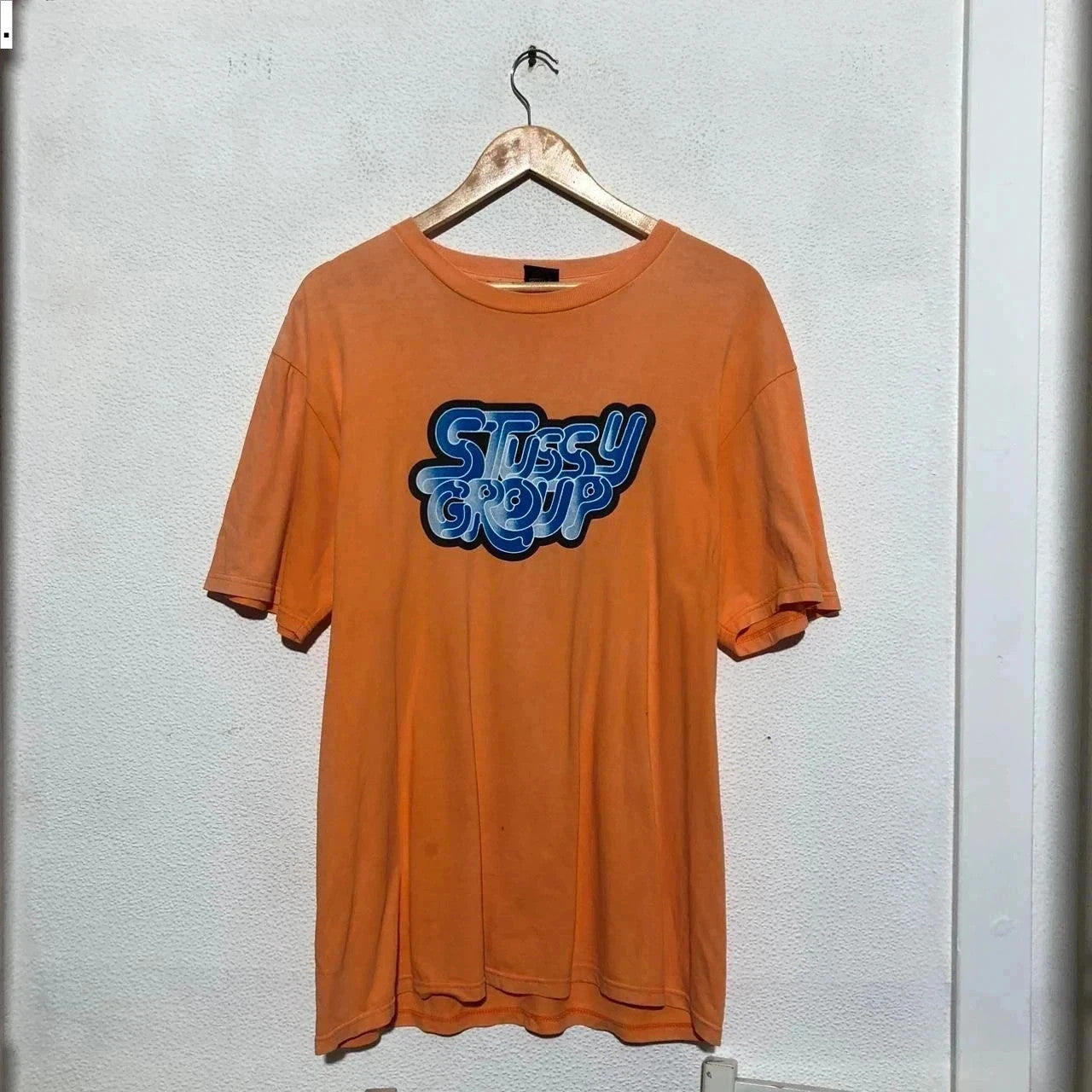 Orange Stussy T Shirt Vintage 90s made in USA - Large