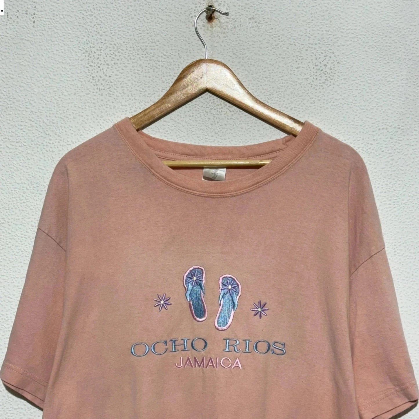 Vintage Pink Embroidered Jamaica Sandals T Shirt - XXL