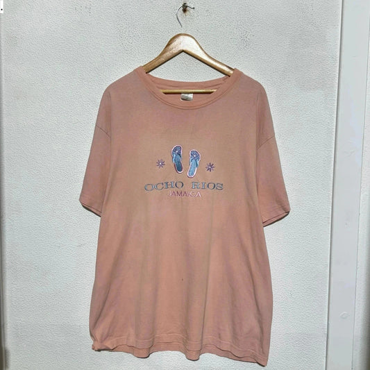 Vintage Pink Embroidered Jamaica Sandals T Shirt - XXL