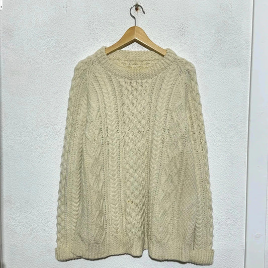 Vintage Cream Arran Knit Jumper Cable - Large