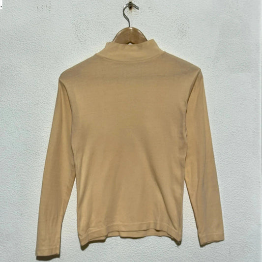 Vintage Beige 90s Mock Neck T Shirt - Small