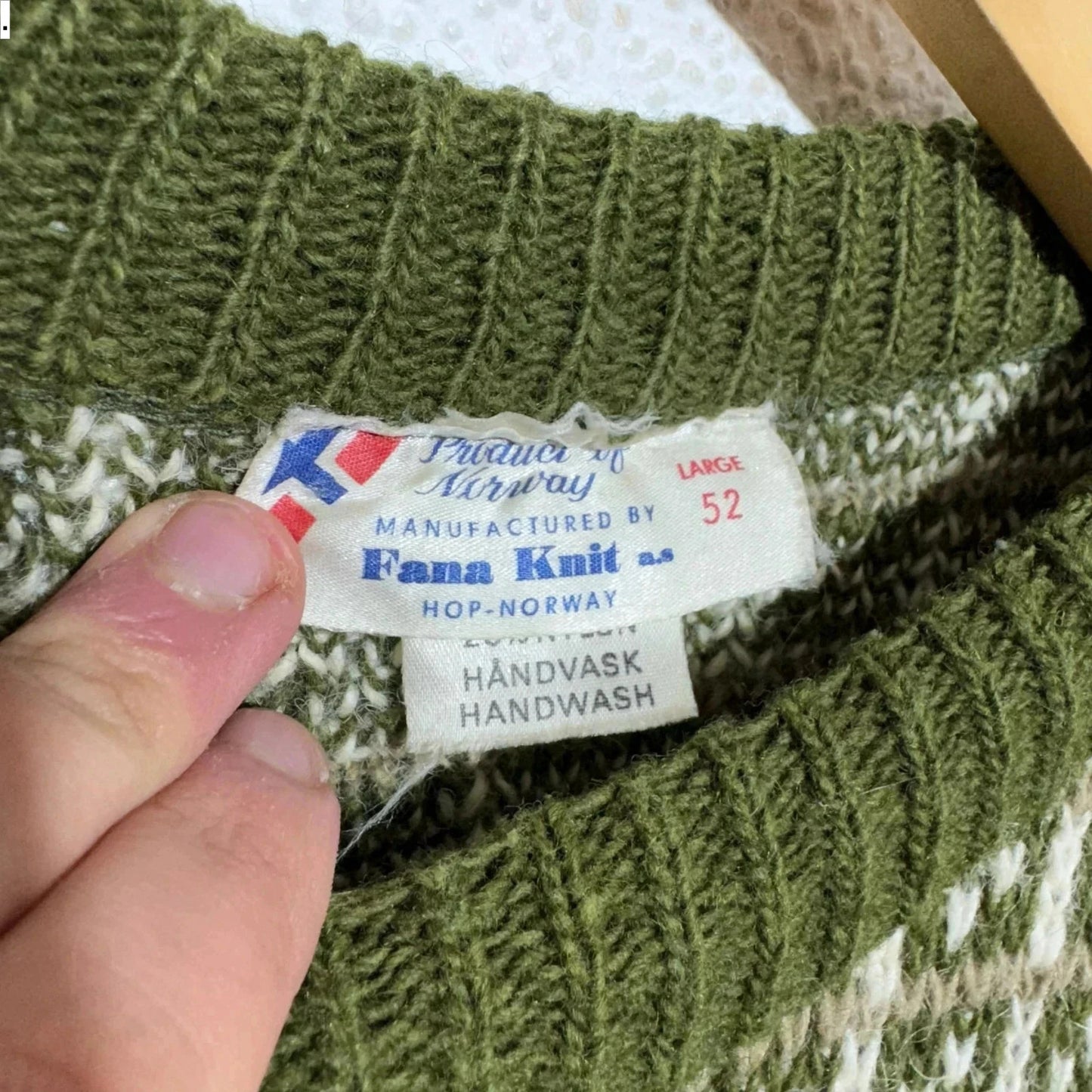 Vintage 90s Green Fana Knit Norway Nordic Jumper - Small