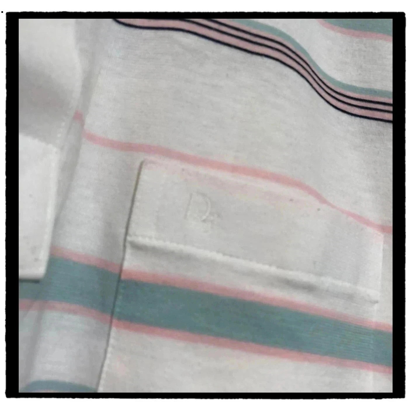 Vintage 80s White & Blue Striped Christian Dior Polo Shirt - Medium