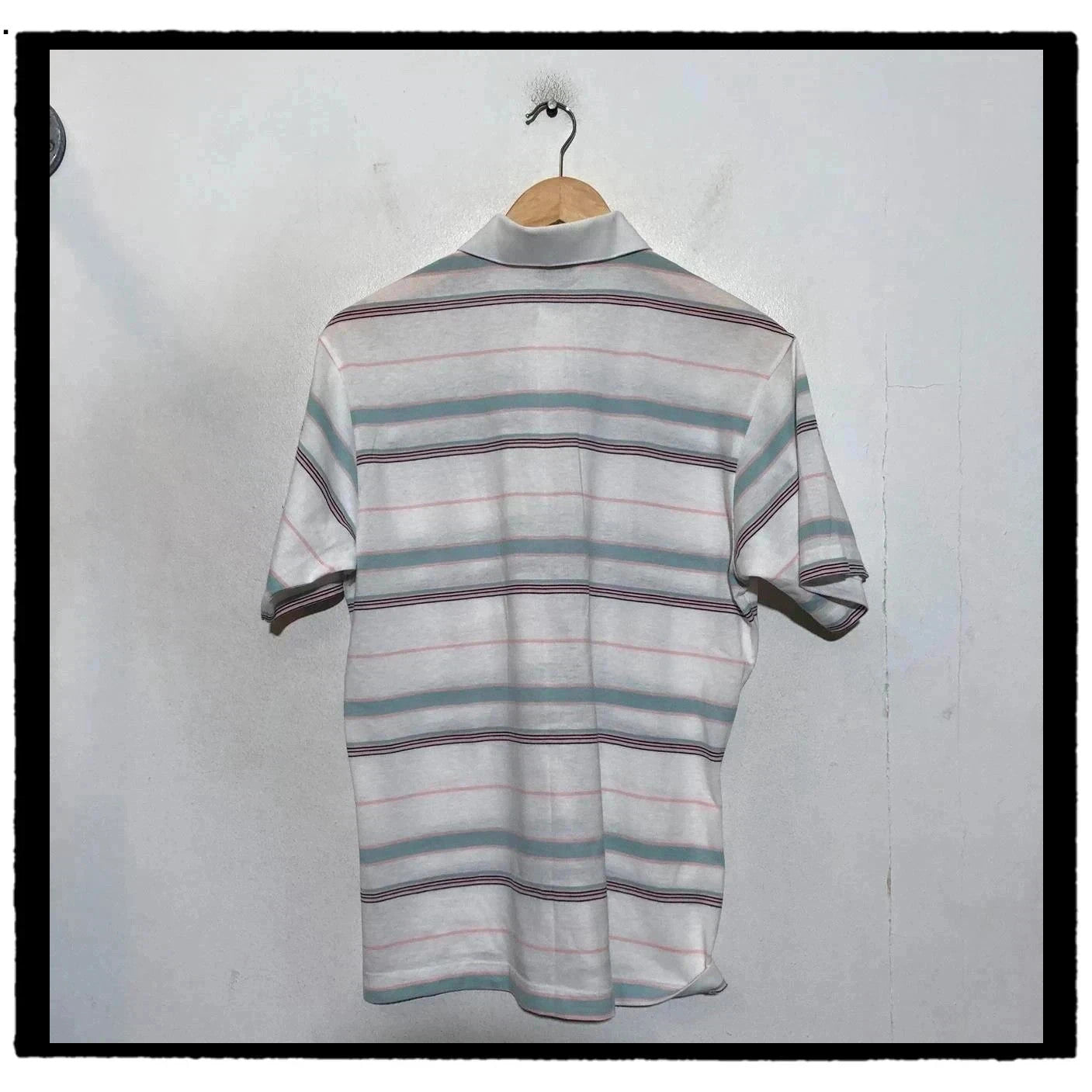 Vintage 80s White & Blue Striped Christian Dior Polo Shirt - Medium