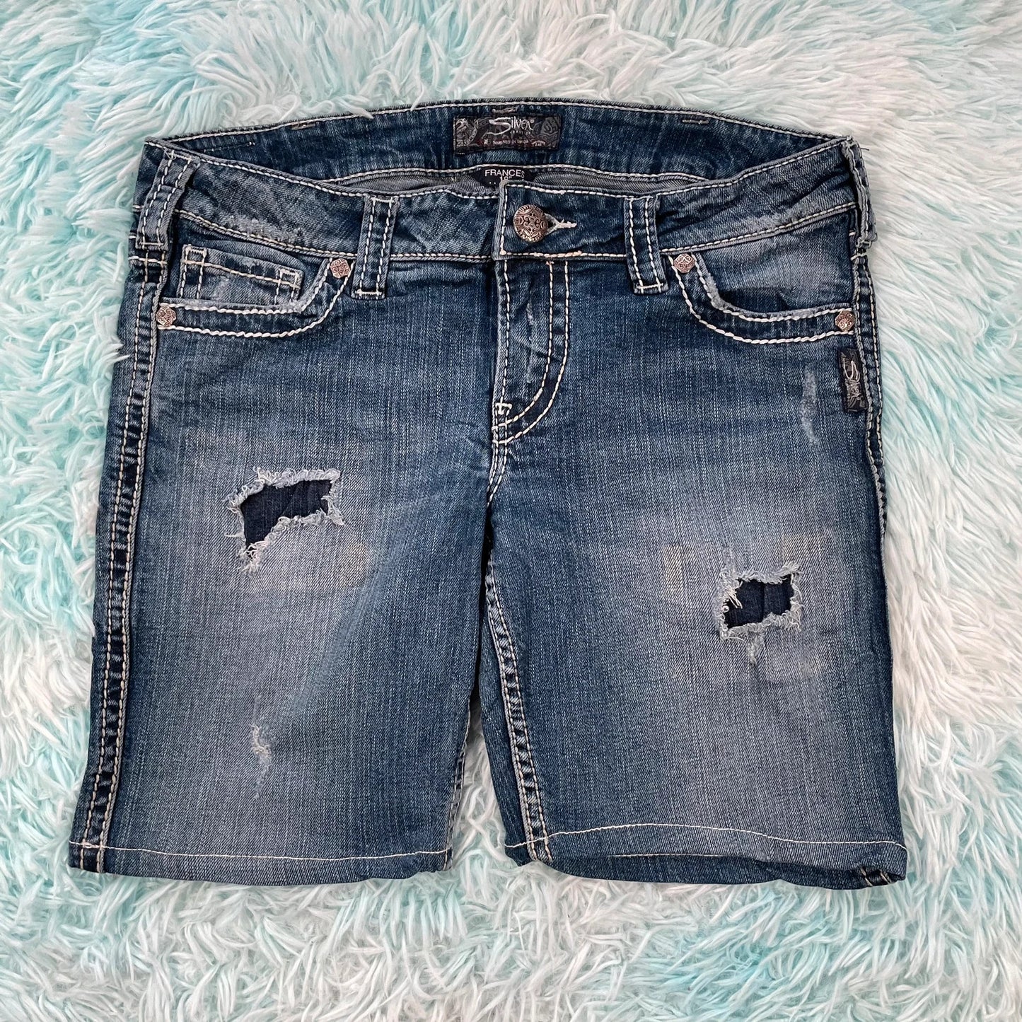 Vintage Y2K Silver Denim Jean Shorts Jorts Hot Pants - 31W