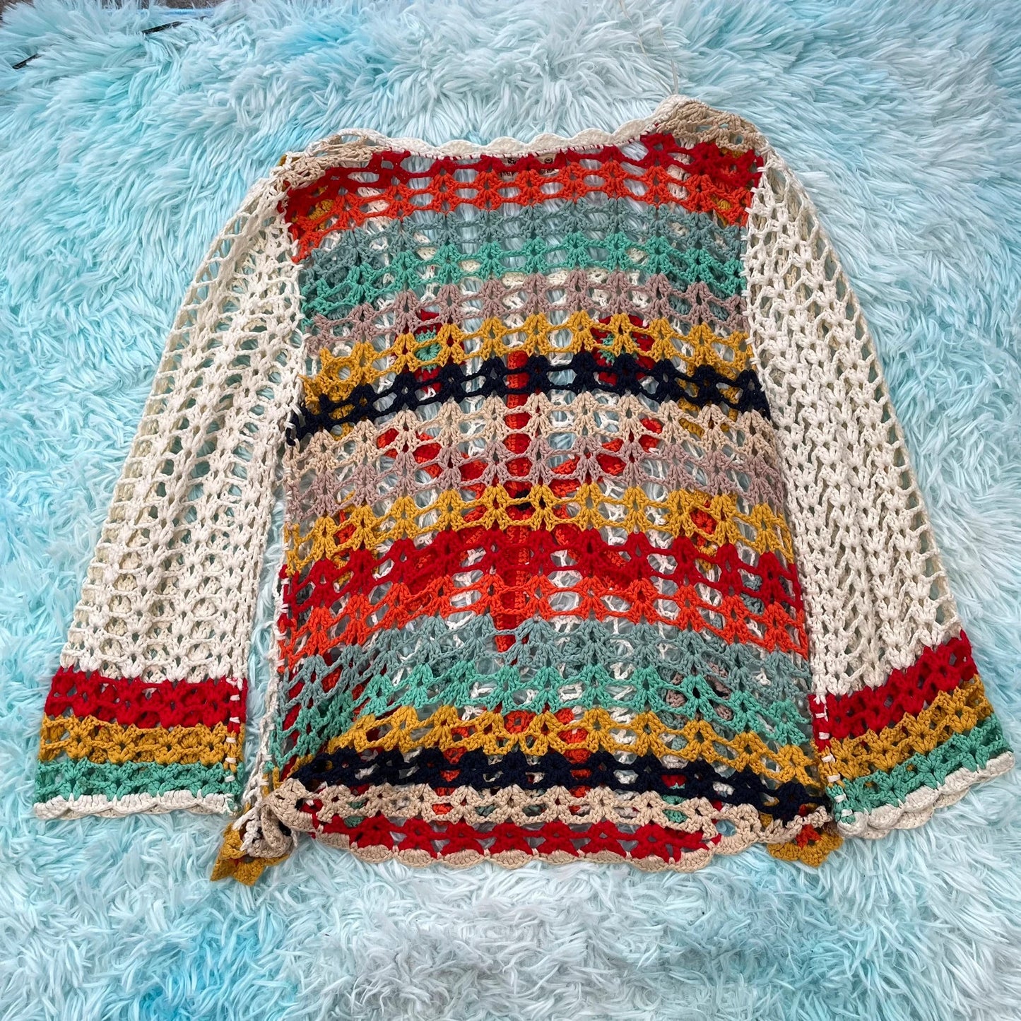 Vintage Floral Crochet Knit Jumper - Small