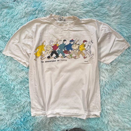 Vintage 90s White Adventures of Tintin Graphic T Shirt - XL
