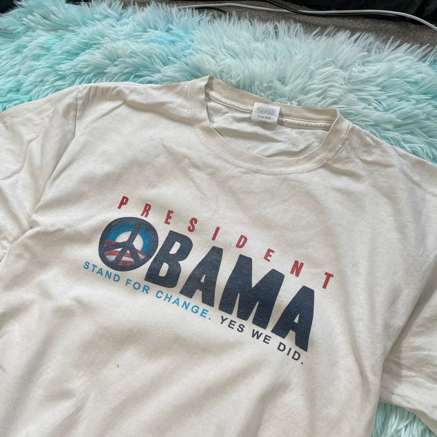 Vintage White Barack Obama Graphic T Shirt - Large