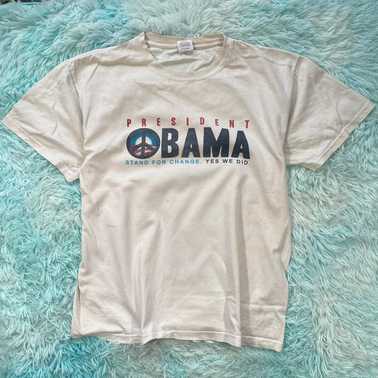 Vintage White Barack Obama Graphic T Shirt - Large