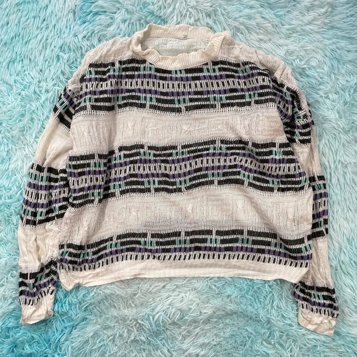 Vintage 90s Funky Patterned Knitted Jumper - Large