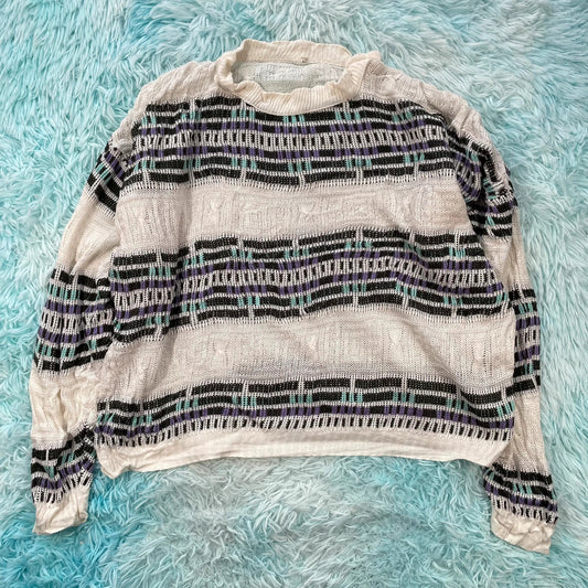 Vintage 90s Funky Patterned Knitted Jumper - Large