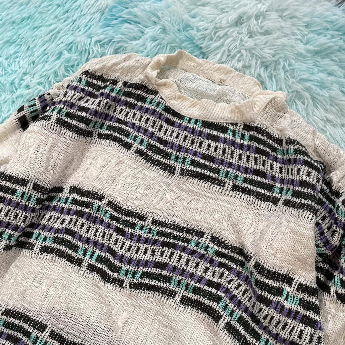 Vintage 90s Funky Patterned Knitted Jumper - Large