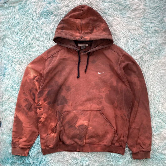 Vintage 00s Bleach Dyed Brown Nike Hoodie - Medium