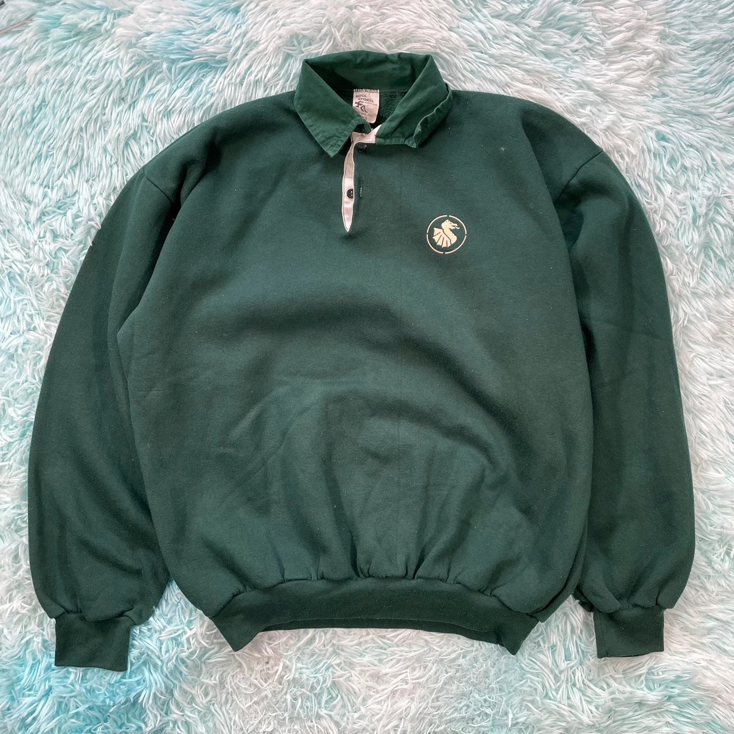 Vintage 90s Green Collared Sweatshirt Rugby - Large
