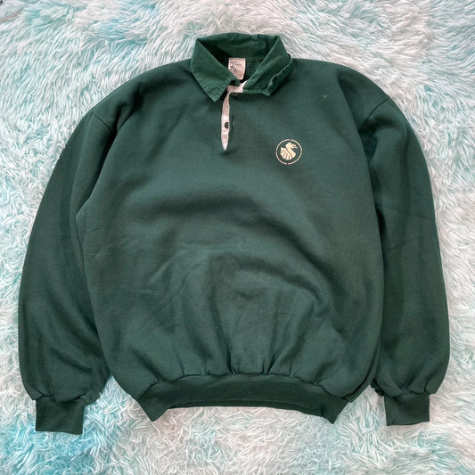 Vintage 90s Green Collared Sweatshirt Rugby - Large