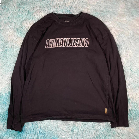 Vintage 00s Black Armani Jeans Long Sleeve T Shirt - XL