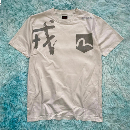 White Evisu Print T Shirt - Medium