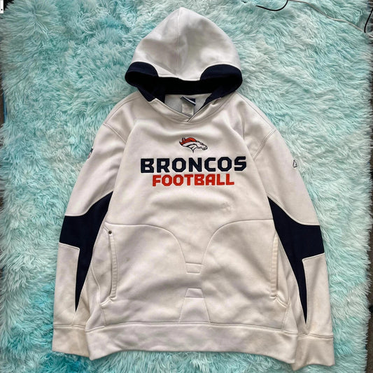 Vintage 00s White Denver Broncos Hoodie Spellout - Medium