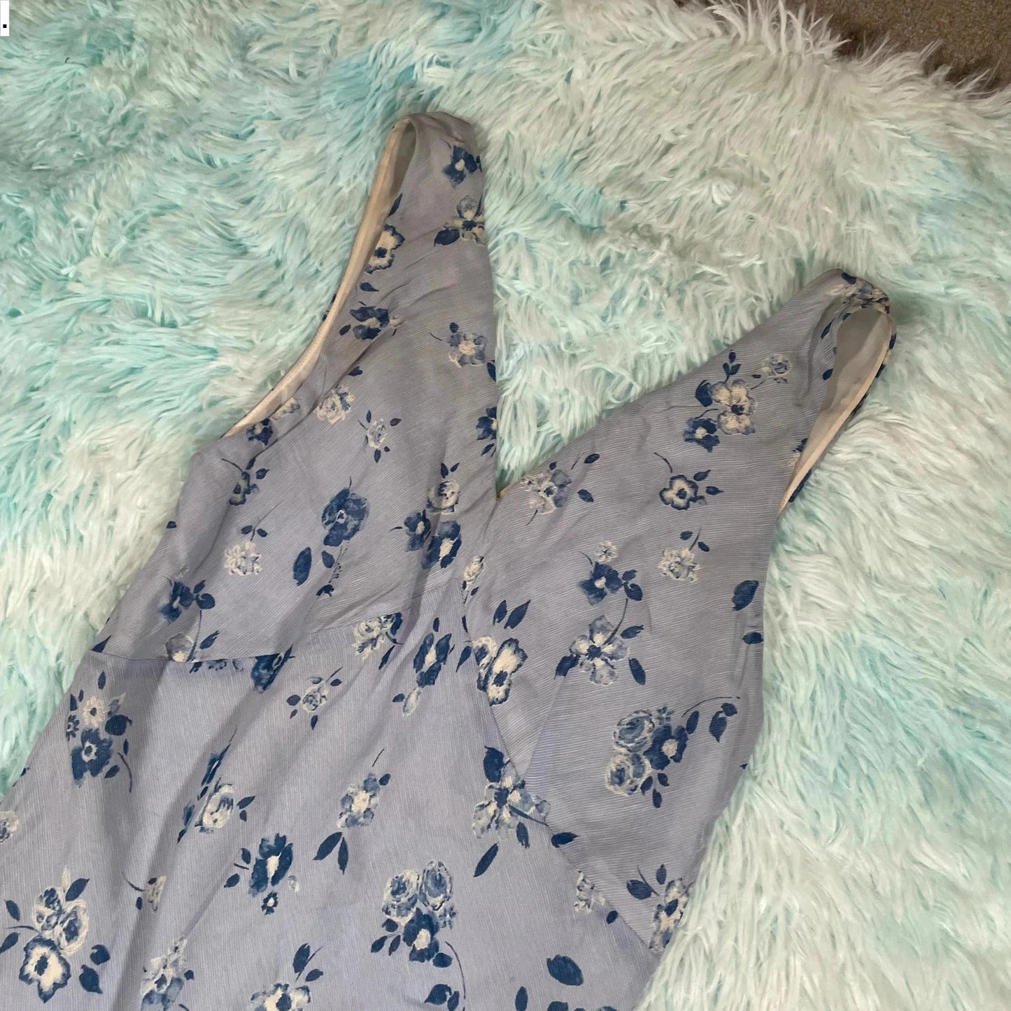 Vintage 00s Light Blue Patterned Jigsaw Dress - UK8