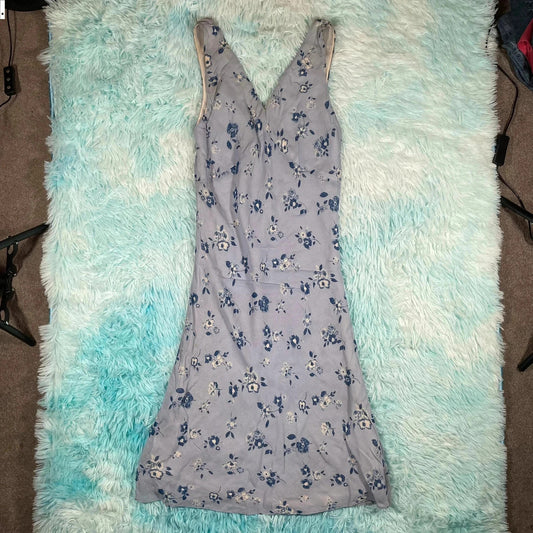 Vintage 00s Light Blue Patterned Jigsaw Dress - UK8