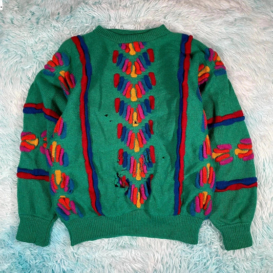 Vintage 90s Green Patterned Tulchan Knitted Jumper - Large