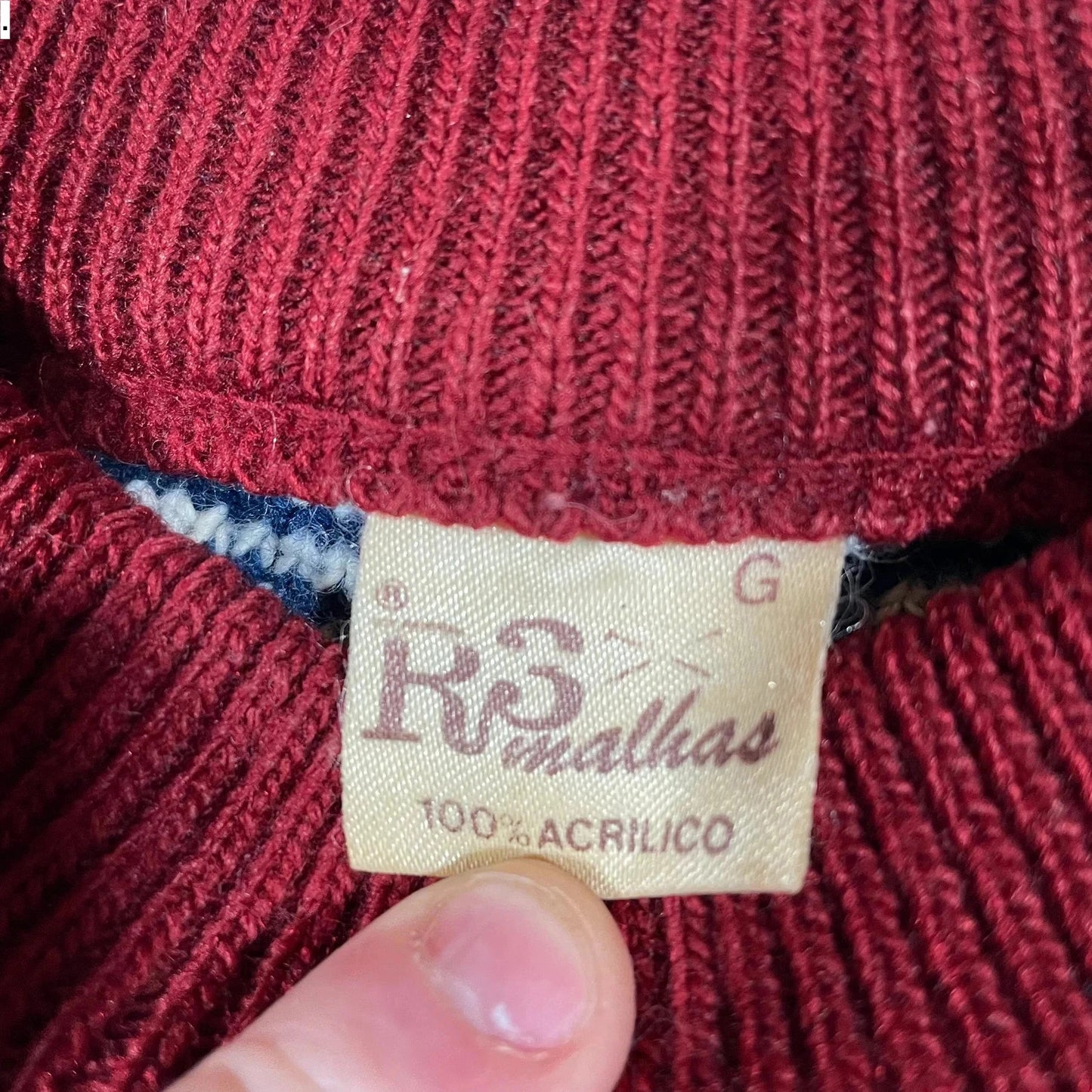 Vintage 90s Navy & Burgundy Chunky Wool Knitted Jumper - Large
